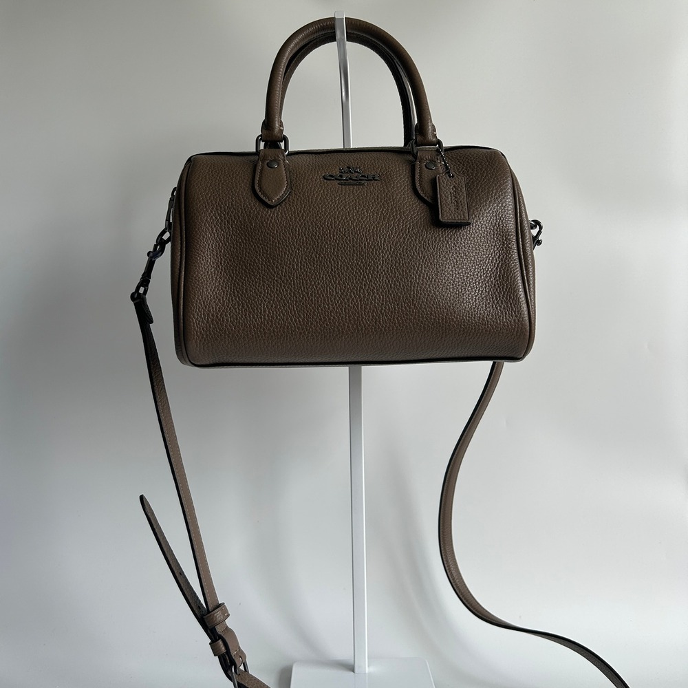 Coach Rowan Satchel Dark Stone Pebbled Leather Satchel Bag CV962 Excellent
